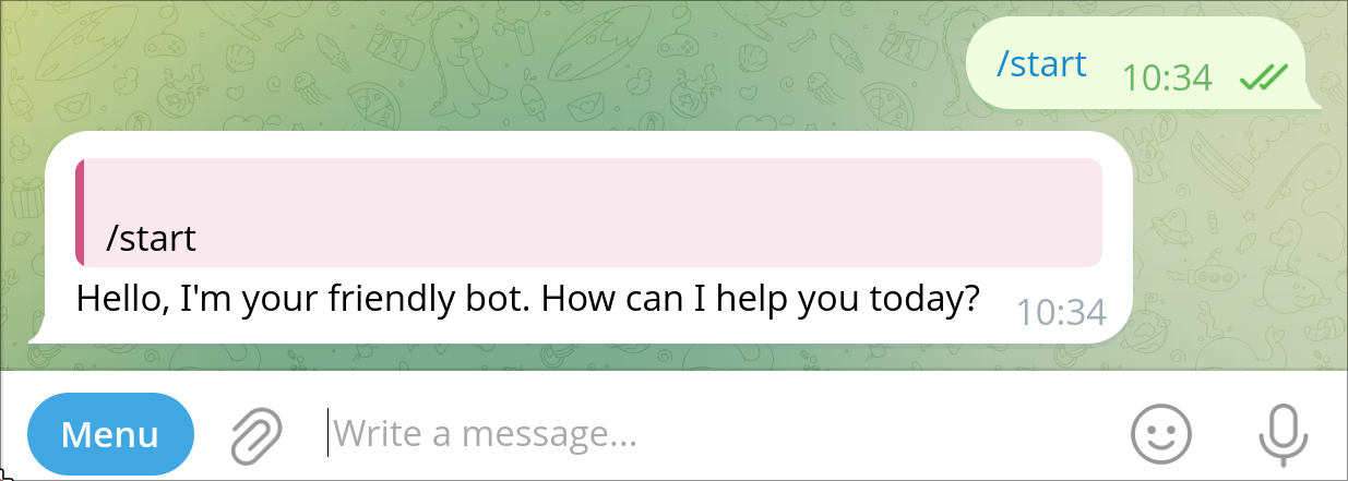 Sending the /start command